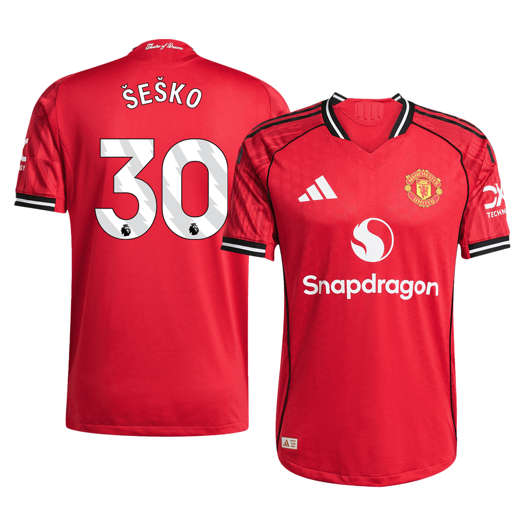 Camiseta Auténtica ŠEŠKO #30 Manchester United 2025/26 Primera Equipación-Versión Jugador