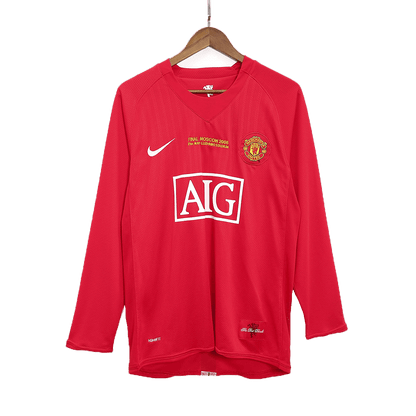 Tricouri Fotbal Vintage Manchester United SCHOLES #18 Acasă 2007/08 Mânecă Lungă - UCL Final