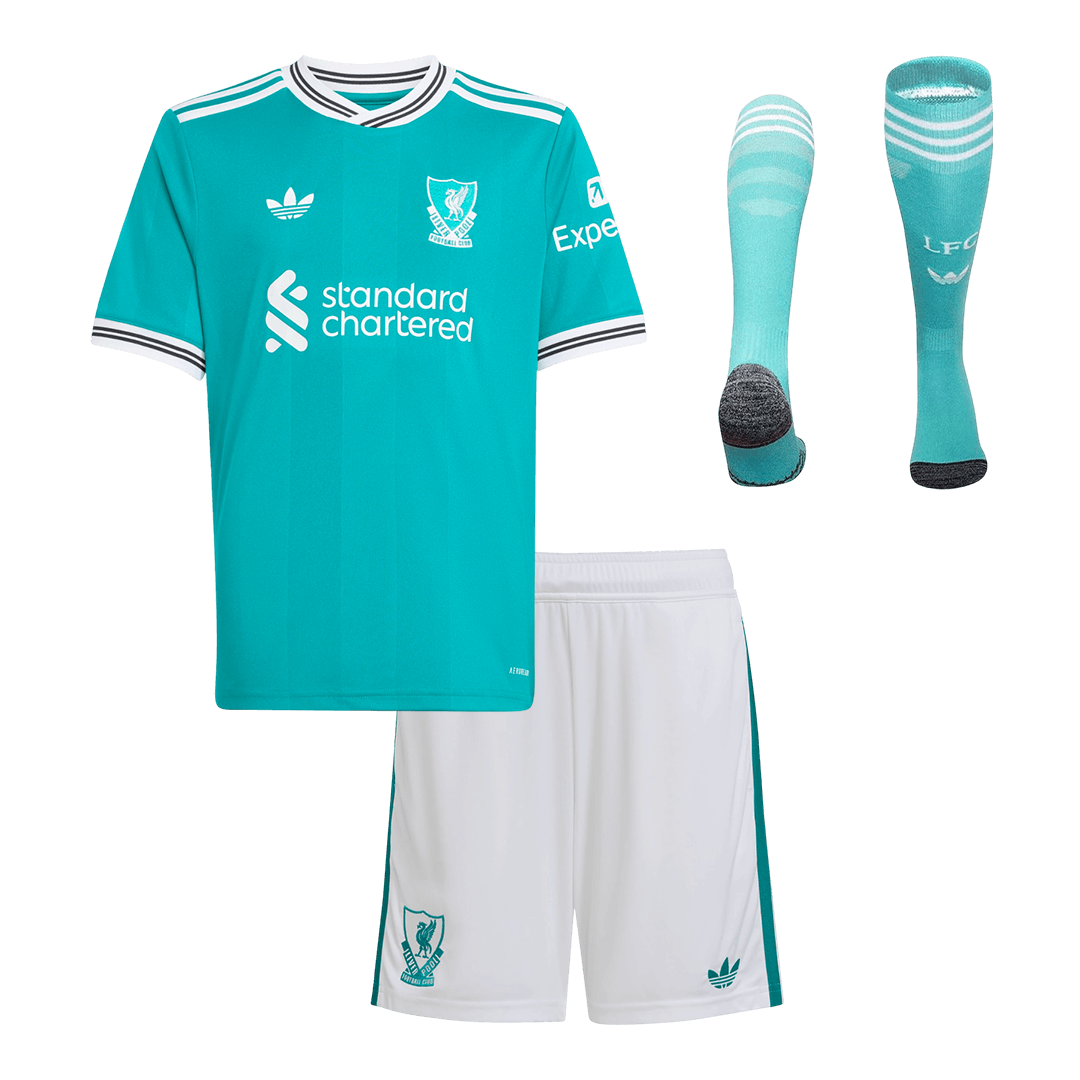 Conjunto Infantil Completo Liverpool 2025/26 Tercera Equipación Kids camiseta de fútbol